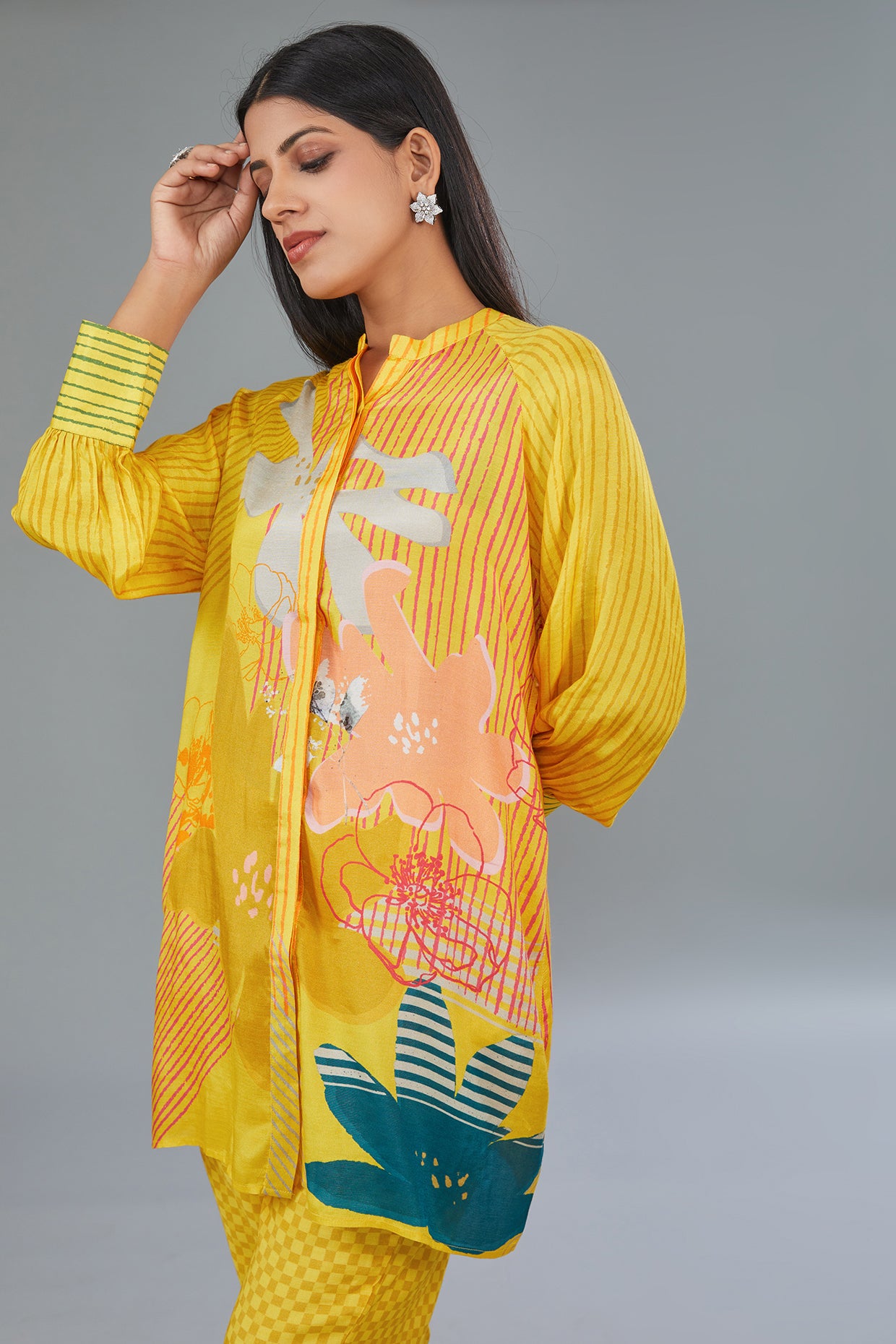 Yellow Cotton Silk Digital Printed Co-Ord Set
