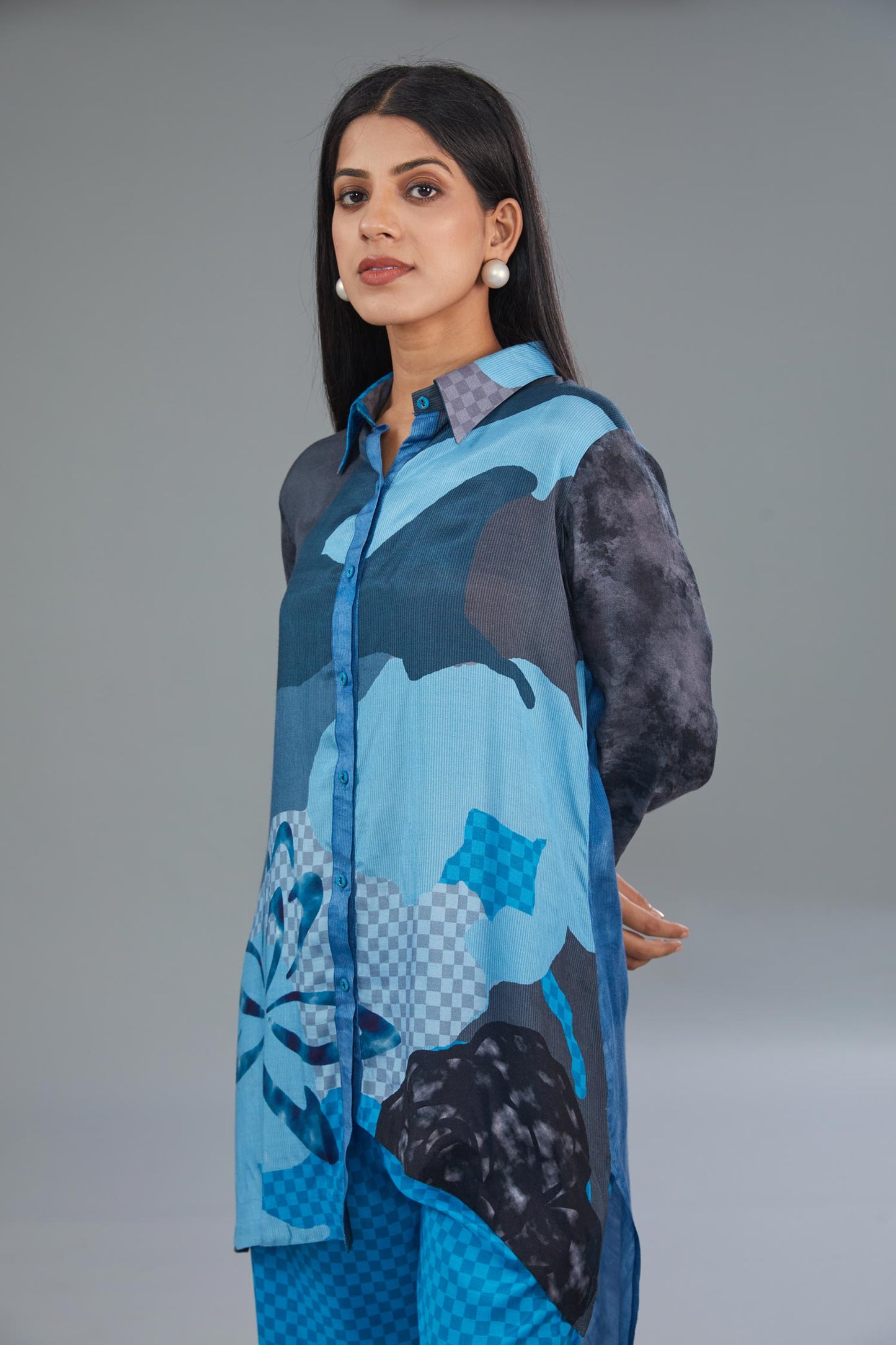 Blue Cotton Silk Digital Printed Co-Ord Set