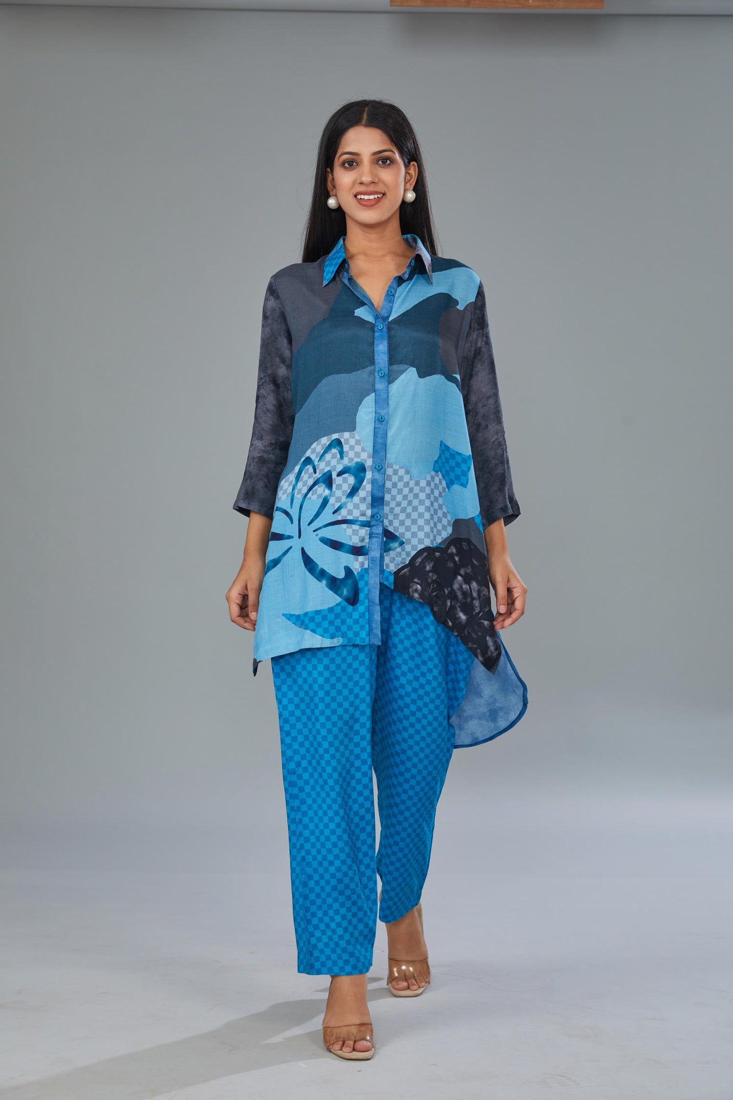 Blue Cotton Silk Digital Printed Co-Ord Set