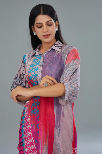 Multi-Coloured Cotton Silk Digital Printed Co-Ord Set