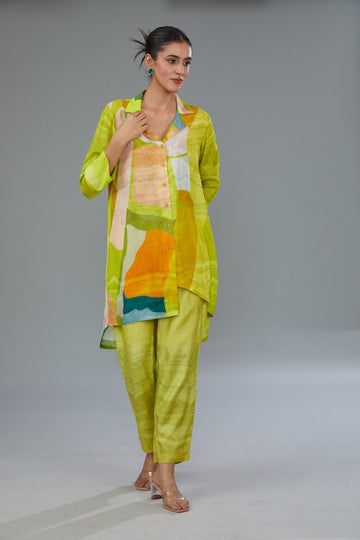 Colour-blocked Cotton Silk Co-Ord Set