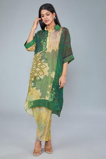 Multi-Coloured Cotton Silk Digital Printed Co-Ord Set
