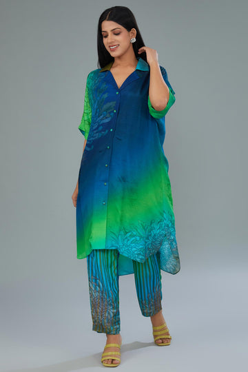 Multi-coloured Cotton Silk Digital Printed Hand Embroidered Co-Ord Set