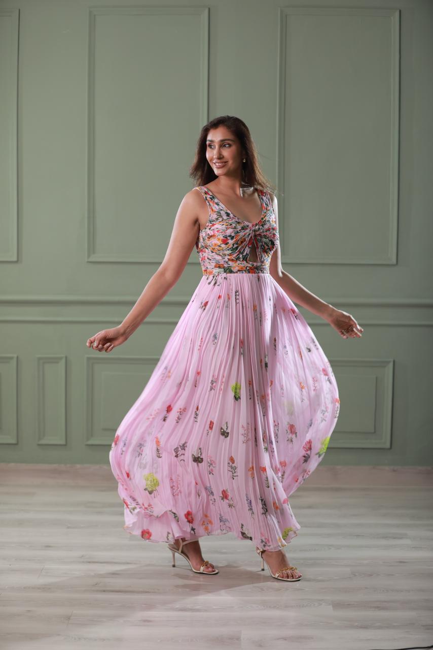 One Piece Floral Georgette Dress - Main Image