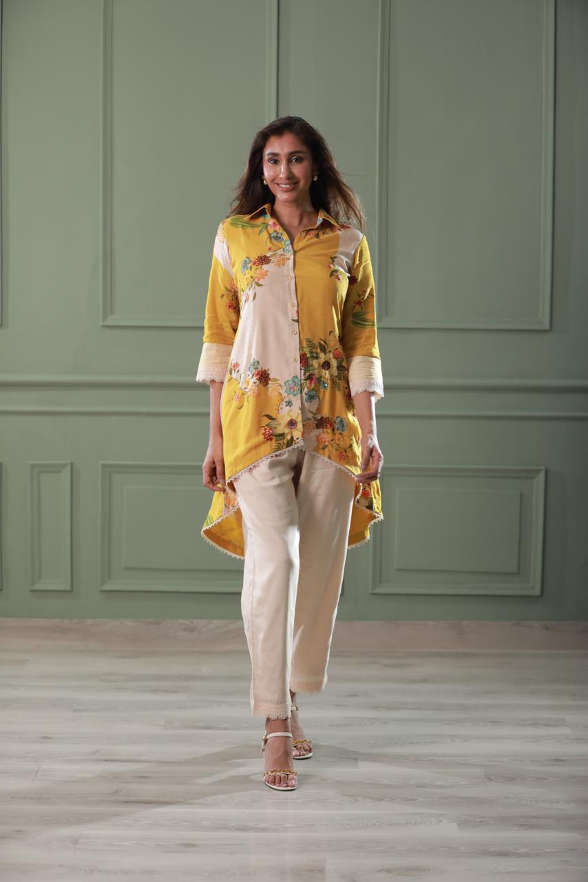 Yellow Cotton Silk Co-ord Set