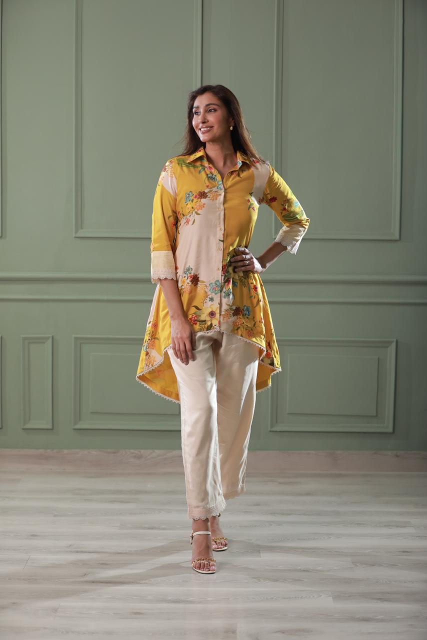 Yellow Cotton Silk Co-ord Set