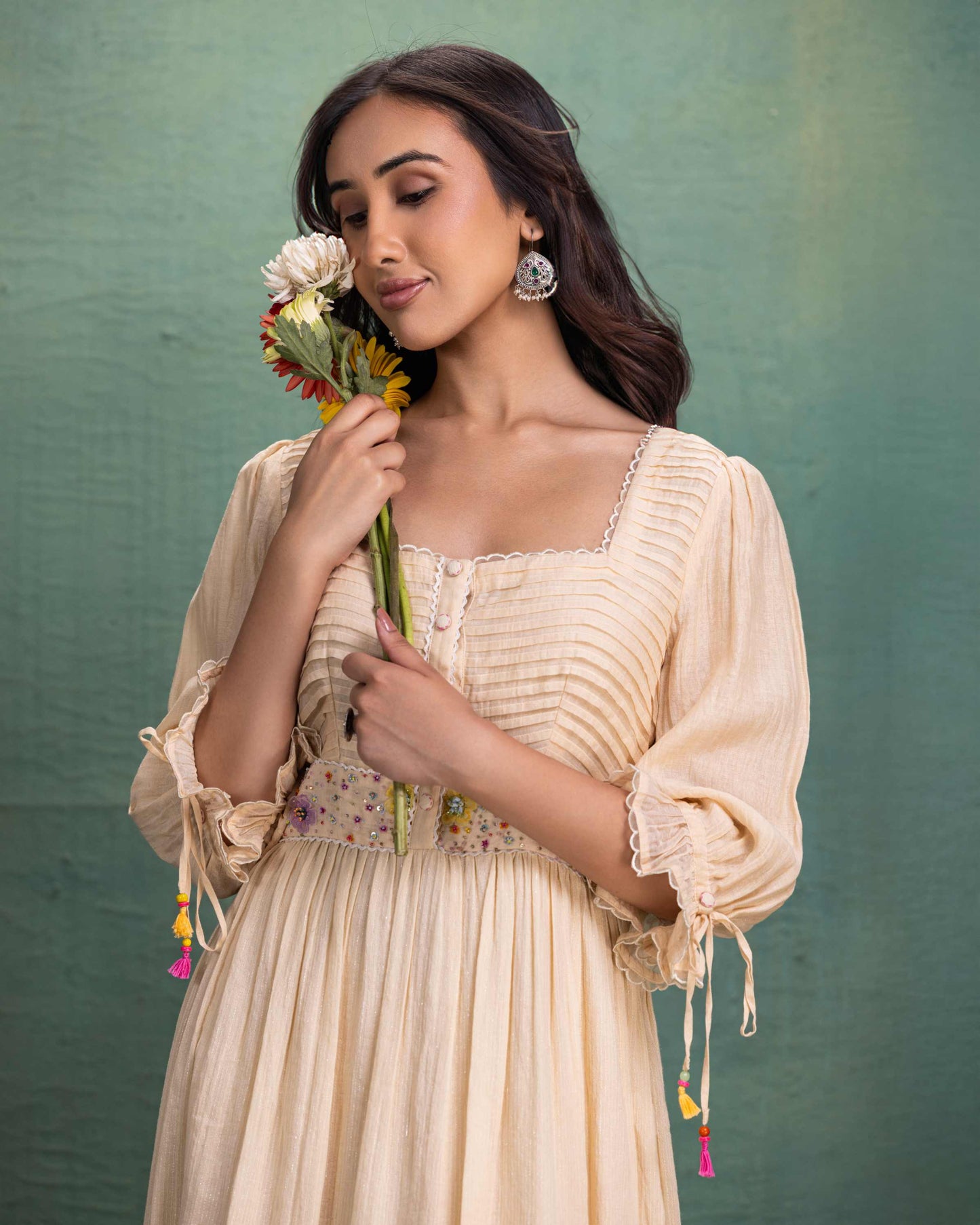"Cream Hand Embroidery Dress "