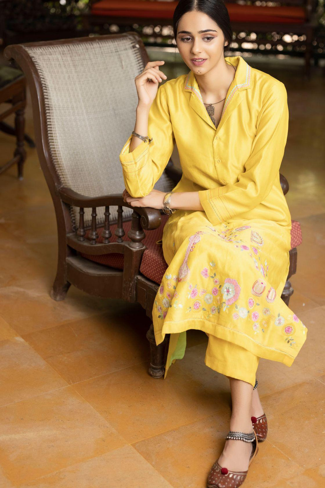 Straight Yellow Kurta With Palazzo Set