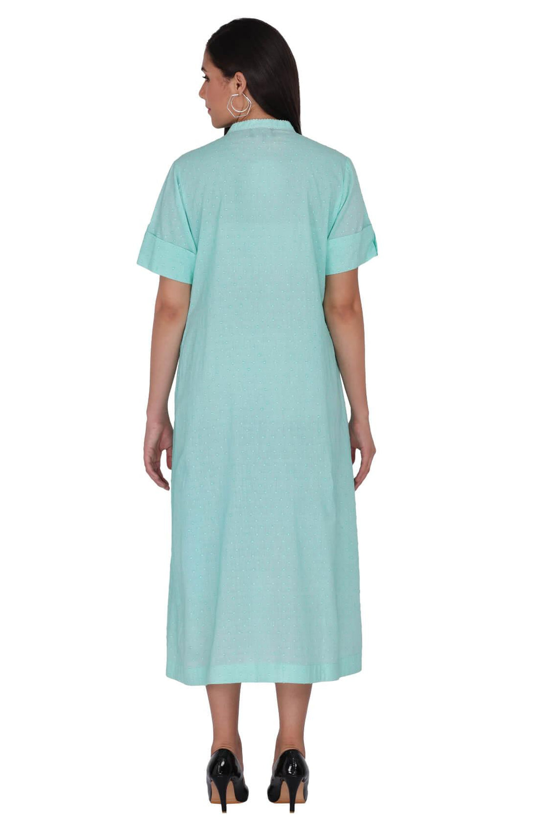 Midi Dress With Center Placket And Pintucks