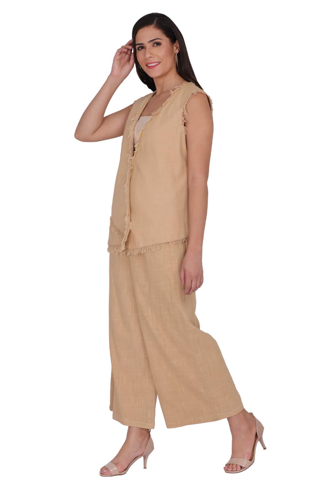 Overlap Jacket With Palazzo Pants With Fringes