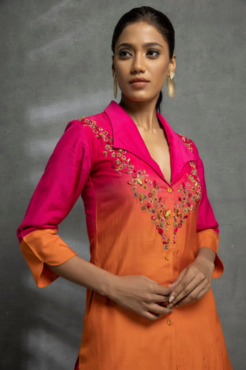 High Low Orange Pink Ombre Kurta