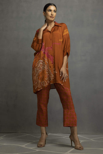 Rust Summer Digital Printed Long Shirt