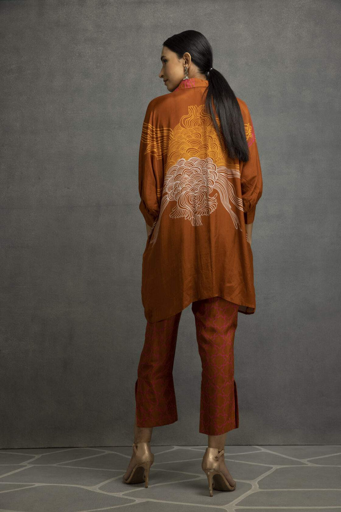 Rust Summer Digital Printed Long Shirt