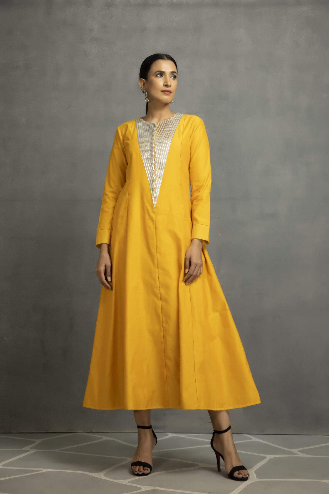 Full Sleeves Long Yellow Dress – Kahani Lush