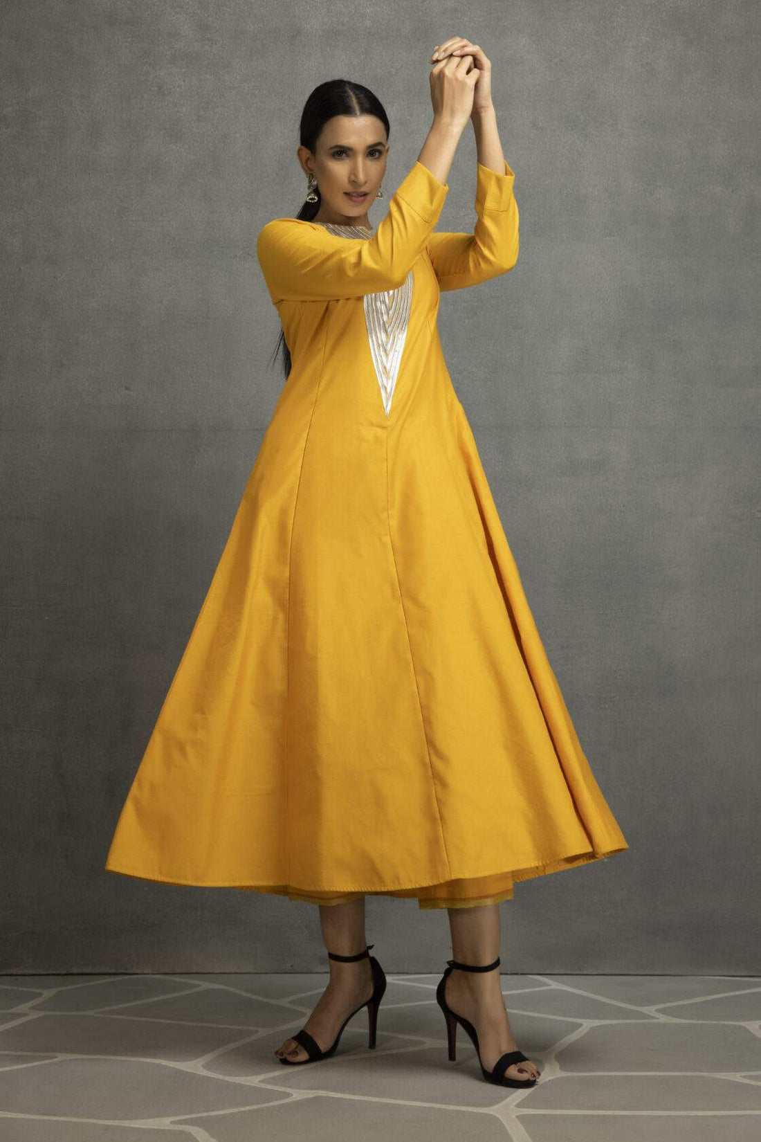 Full Sleeves Long Yellow Dress