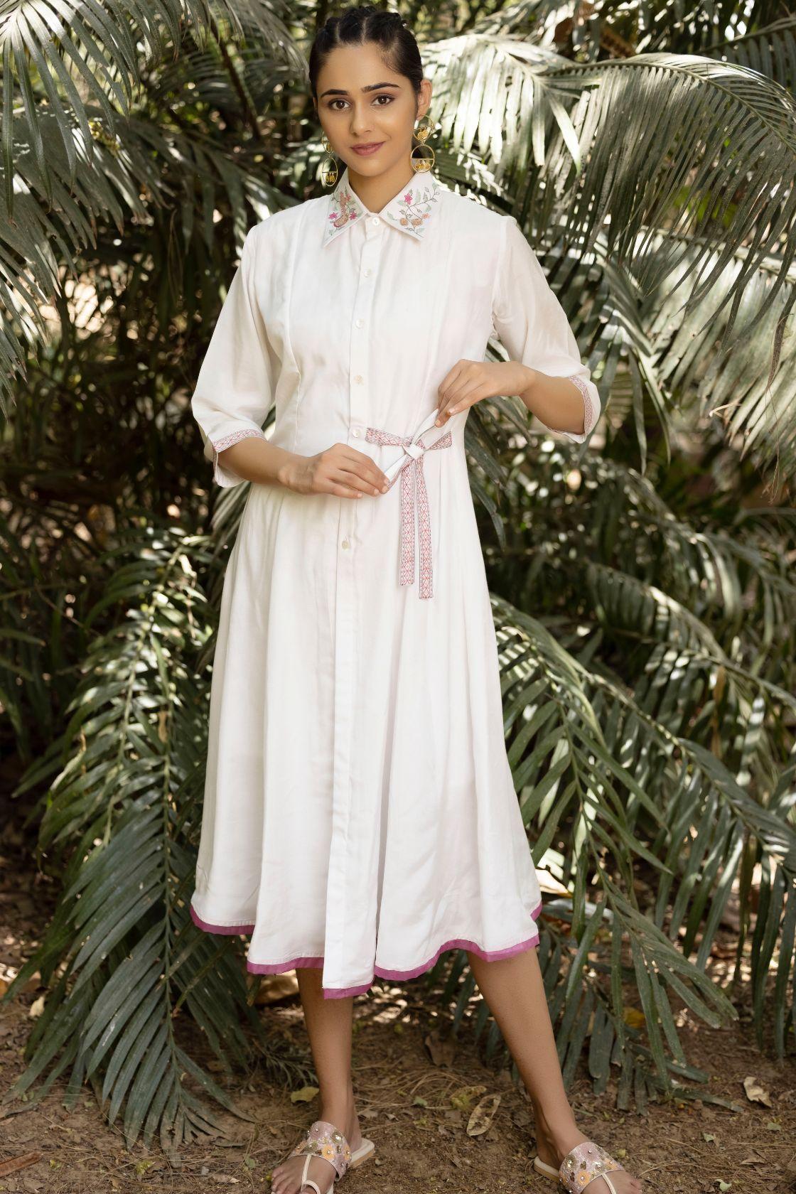 Midi Shirt Dress With Embroidery – Kahani Lush