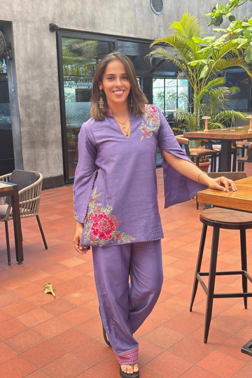 Saina Nehwal in Purple Chanderi 2 Piece Cord Set