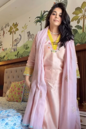 Priya Mudgal in PINK HANDCRAFTED EMBELLISHMENT AND EMBROIDERY SUIT  with Beautiful Dupatta