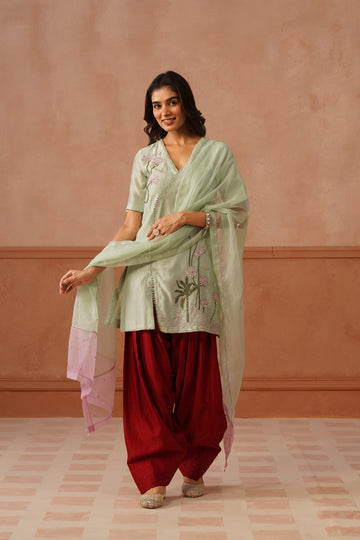 Bahaar – Mint Green Chanderi Kurta Set with Organza Dupatta
