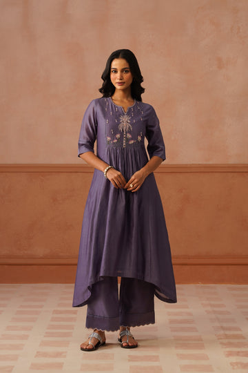 Kasni – Lavender Chanderi Asymmetric Kurta Set