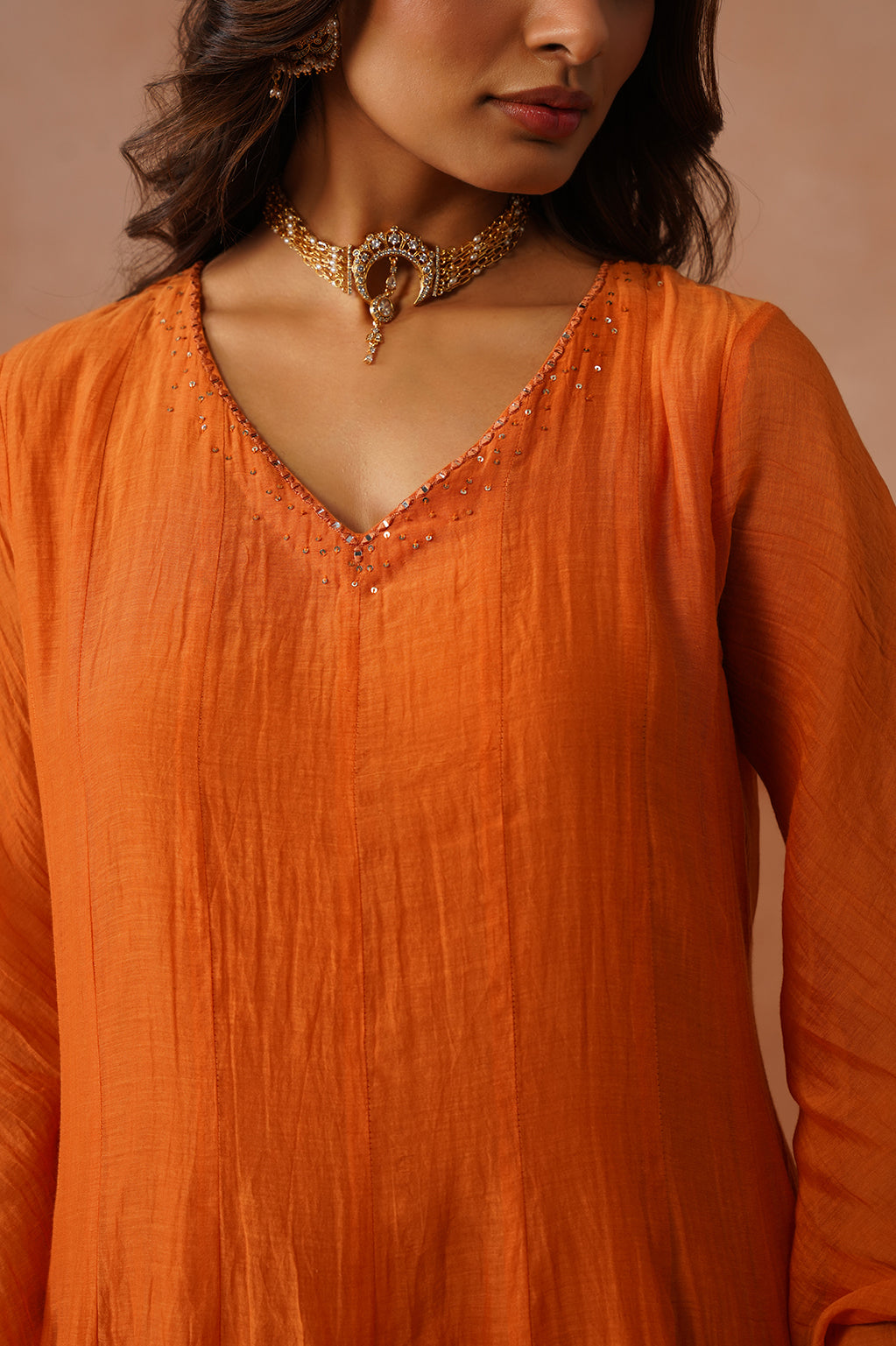 Kesar – Orange Mul Chanderi Anarkali Set