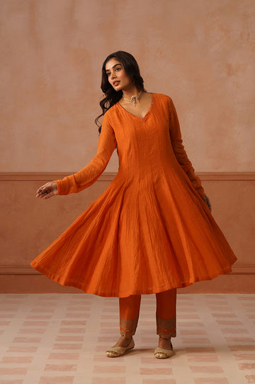 Kesar – Orange Mul Chanderi Anarkali Set