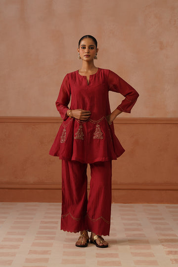 Laali – Crimson Chanderi Peplum Co-ord Set