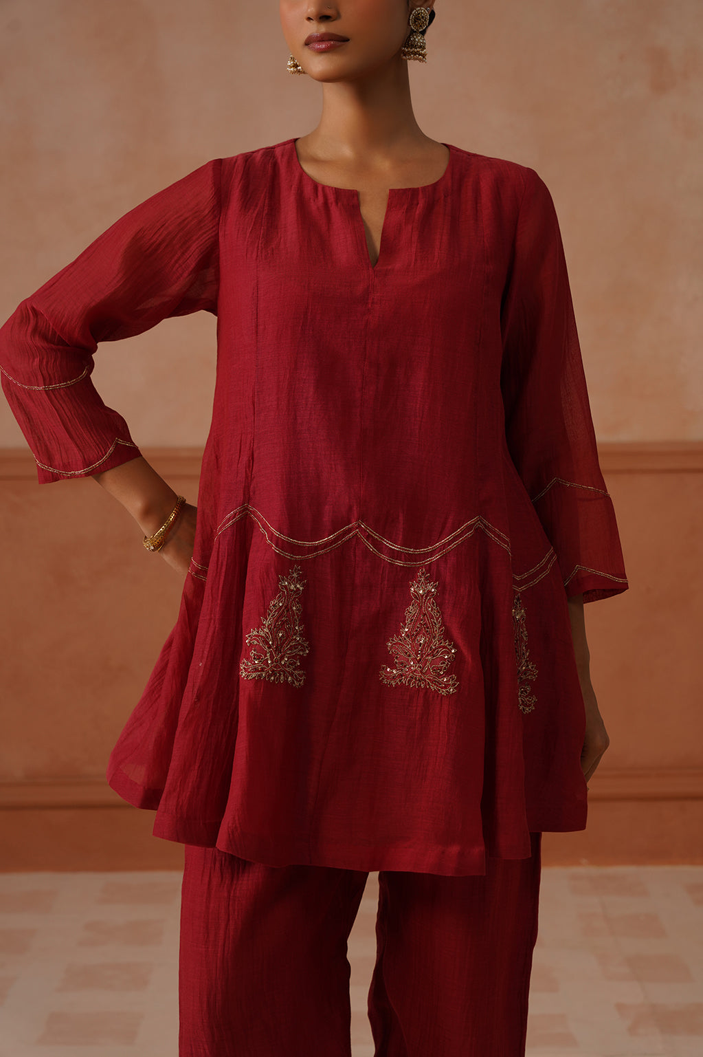 Laali – Crimson Chanderi Peplum Co-ord Set