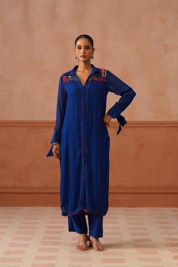 Aasmaan – Cobalt Blue Georgette Shirt Co-ord Set