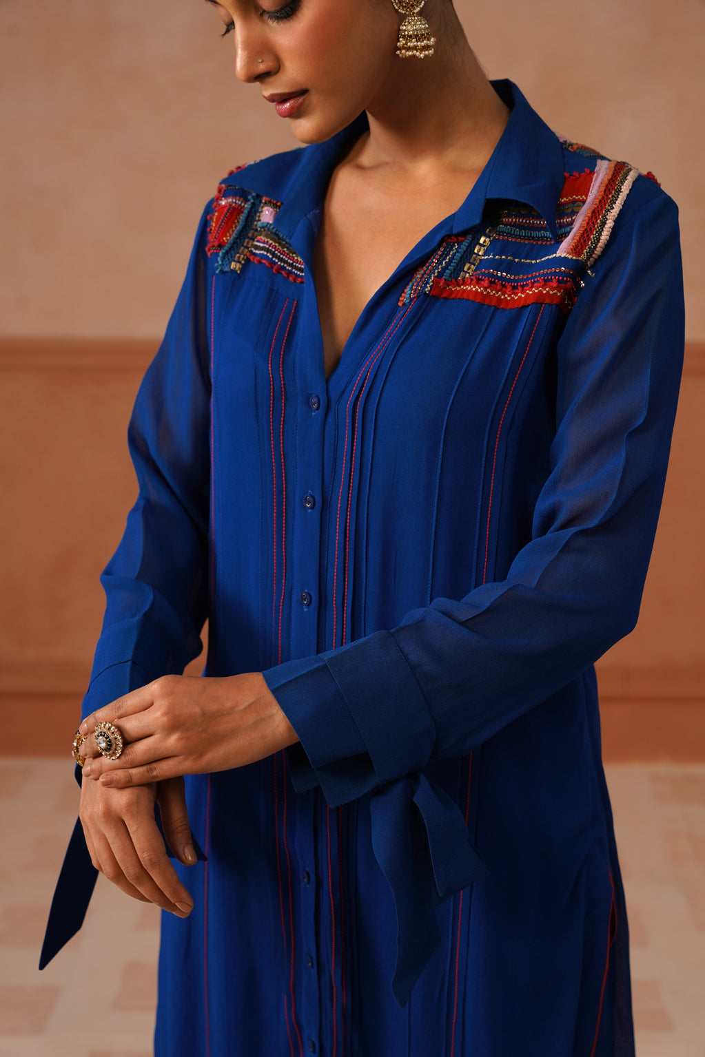 Aasmaan – Cobalt Blue Georgette Shirt Co-ord Set