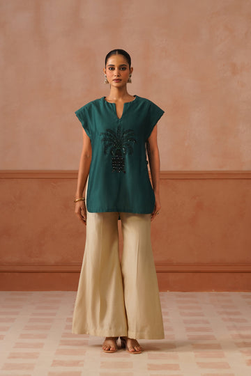 Malabar – Dark Green Chanderi Corset Top Co-ord Set