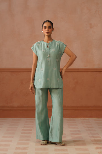 Kanwal – Mint Green Chanderi Lotus Boota Co-ord Set