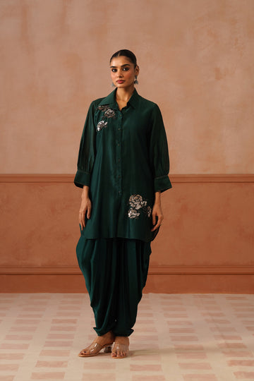 Gulbagh – Bottle Green Chanderi Dhoti Co-ord Set