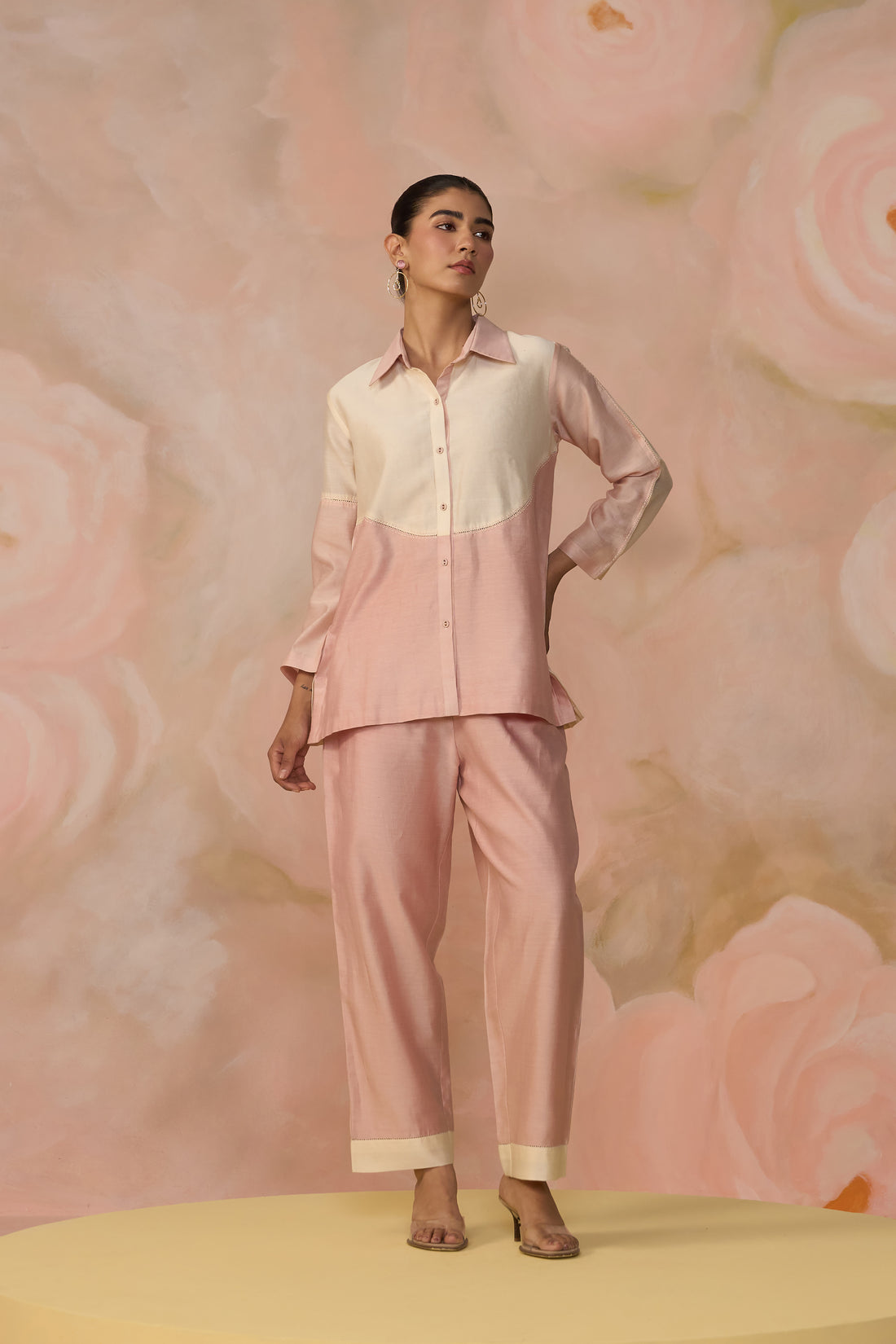Pink Cream Chanderi Two-Tone Co-ord Set