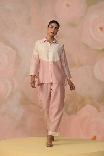 Pink Cream Chanderi Two-Tone Co-ord Set