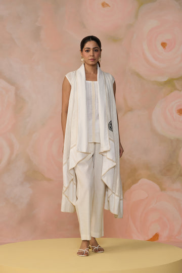 White Linen Co-ord Set with Shrug