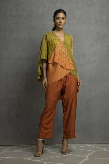 Asymmetrical Ombre Flair Top One Side Single Shoulder