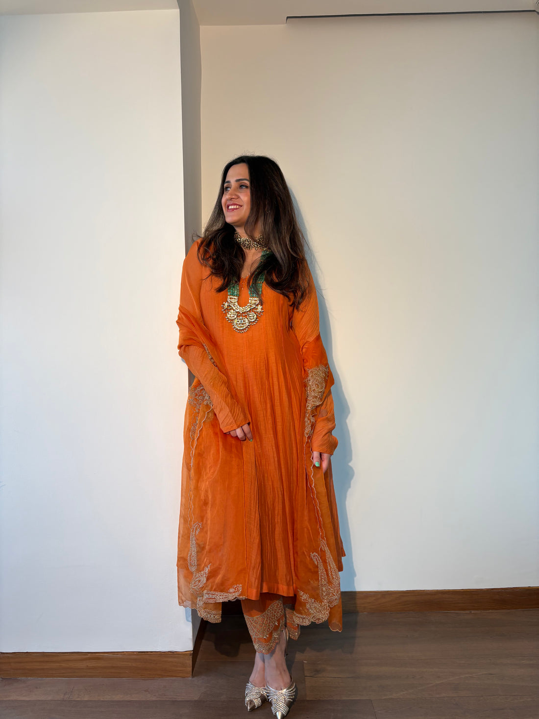 Mitali Wadhwa in Kesar – Orange Mul Chanderi Anarkali Set
