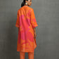 Orange shirt in cotton silk base with digital print and hand embroidery