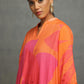 Orange shirt in cotton silk base with digital print and hand embroidery