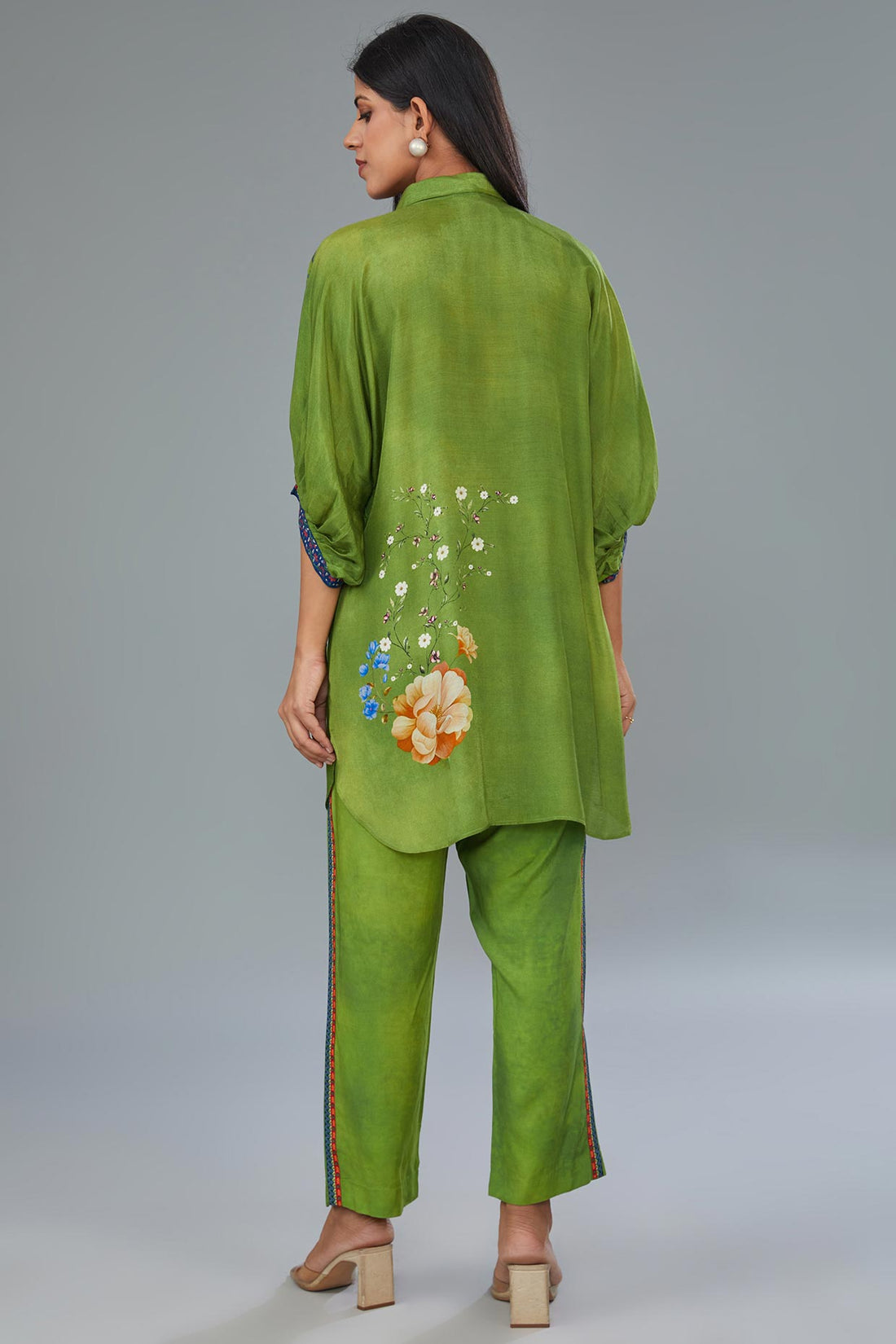 Green cotton silk digital printed co-ord set