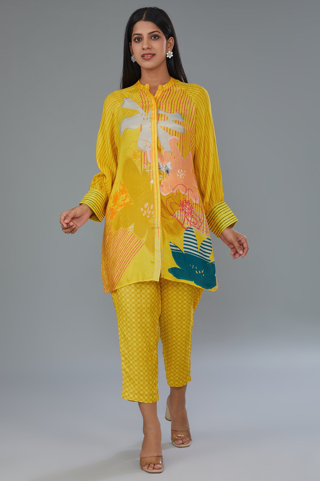 Yellow Cotton Silk Digital Printed Co-Ord Set