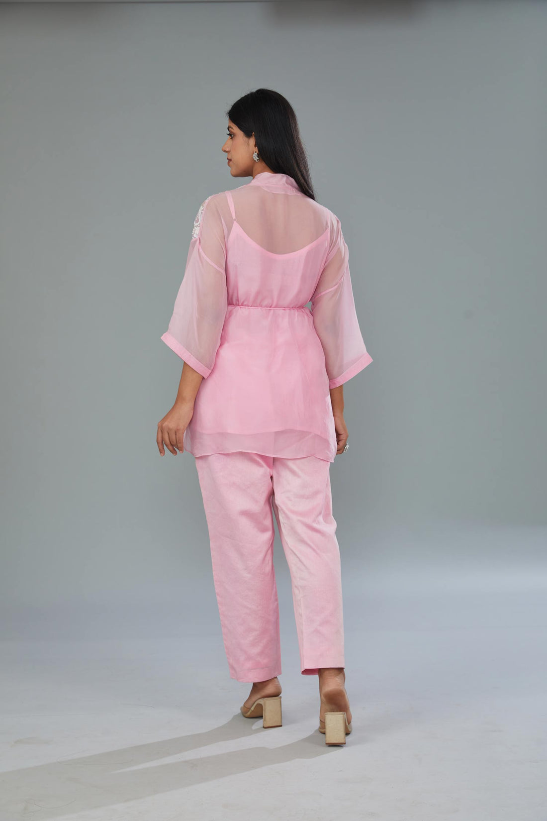 Pink Organza Silk Handcrafted Embellishment & Embroidered Co-Ord Set from Kahani Lush