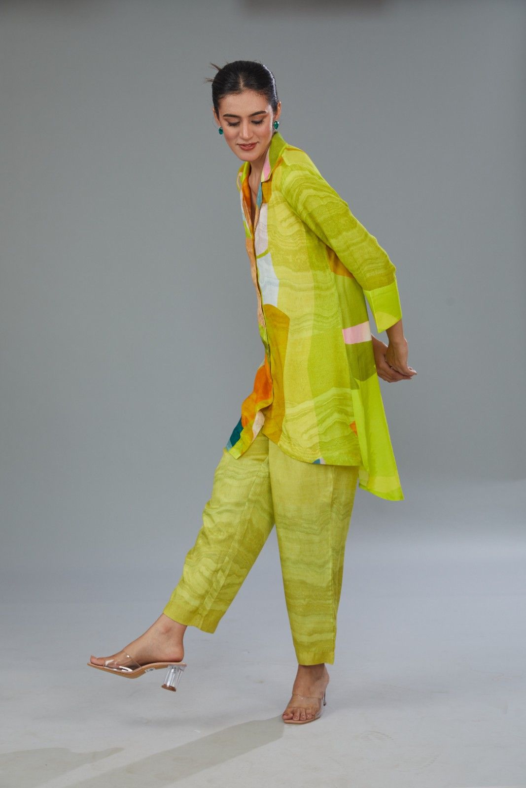 Colour-blocked Cotton Silk Co-Ord Set