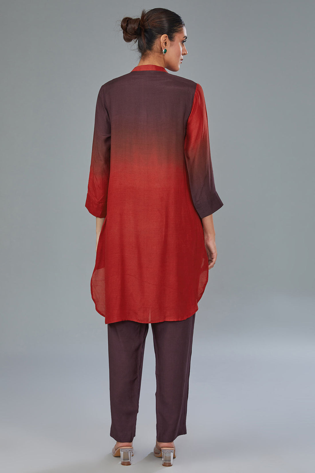 Red & Wine Ombre Dyed Cotton Silk Co-Ord Set