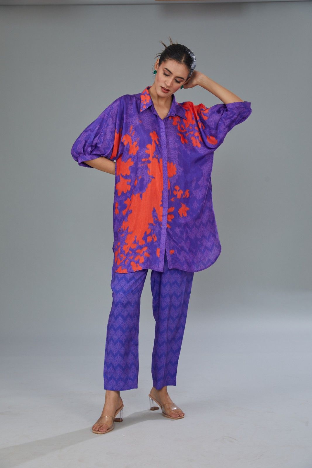Purple Cotton Silk Digital Printed Co-Ord Set