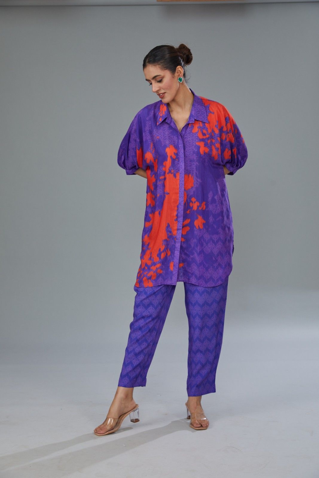 Purple Cotton Silk Digital Printed Co-Ord Set