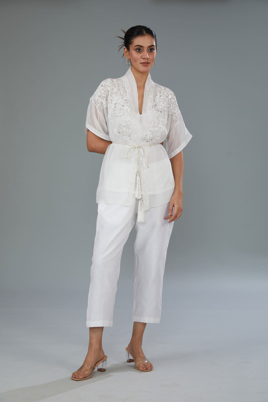 White Organza Silk Hand & Machine Embroidered Co-Ord Set