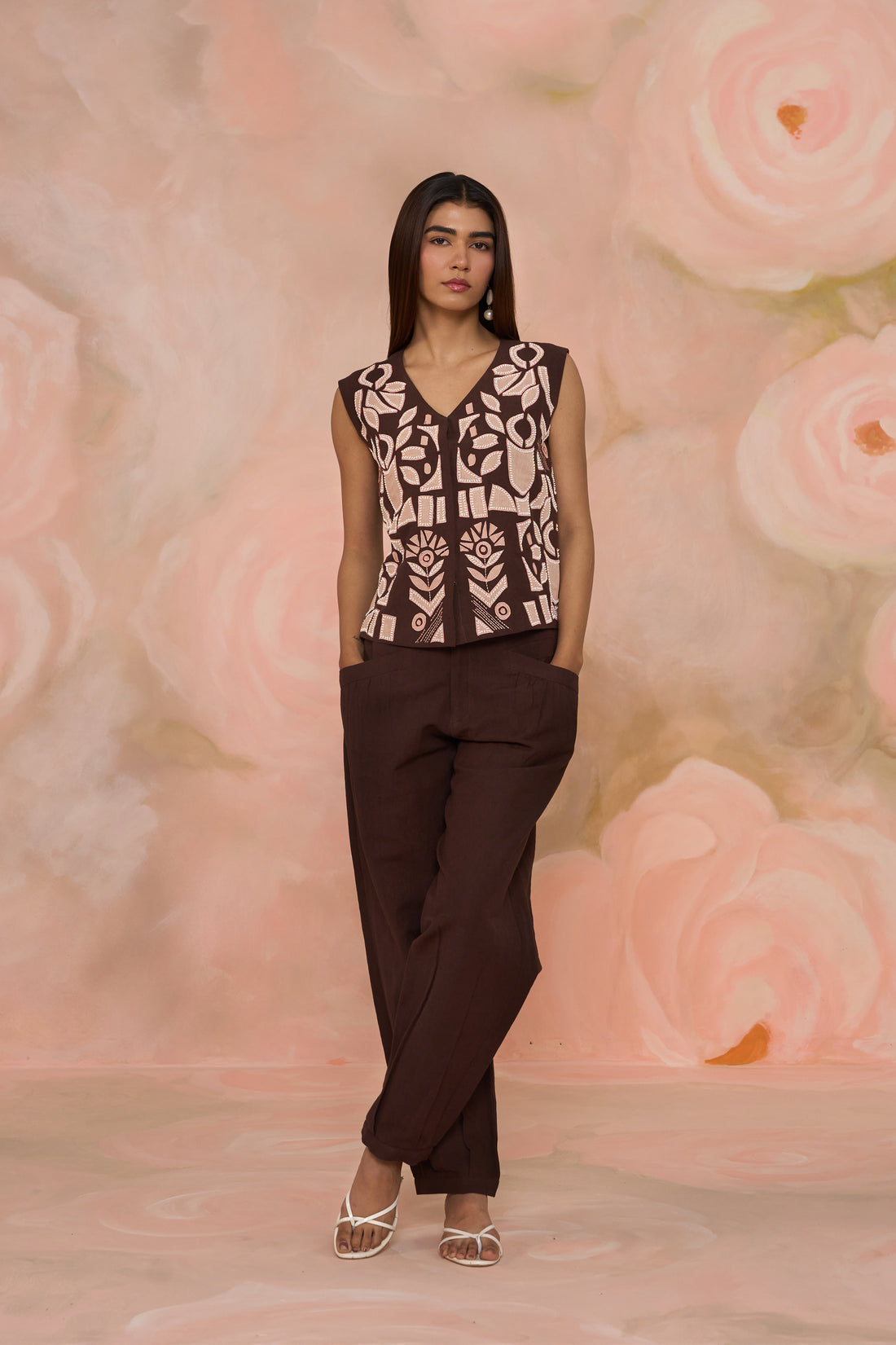 Brown Linen Patchwork Co-ord Set