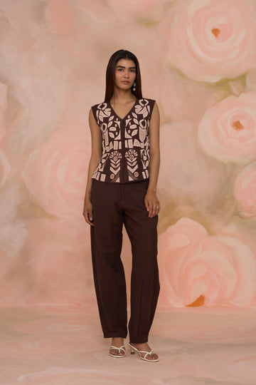Brown Linen Patchwork Co-ord Set